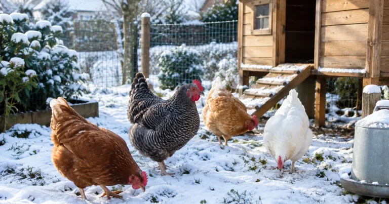 Poules en hiver : froid, eau gelée et poulailler, le guide